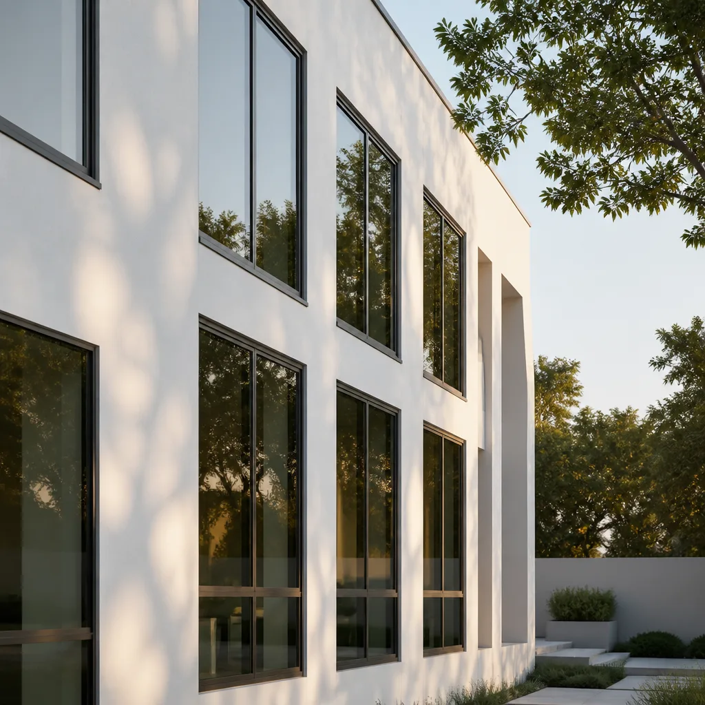 Modern floor-to-ceiling window installation on a minimalist white building exterior