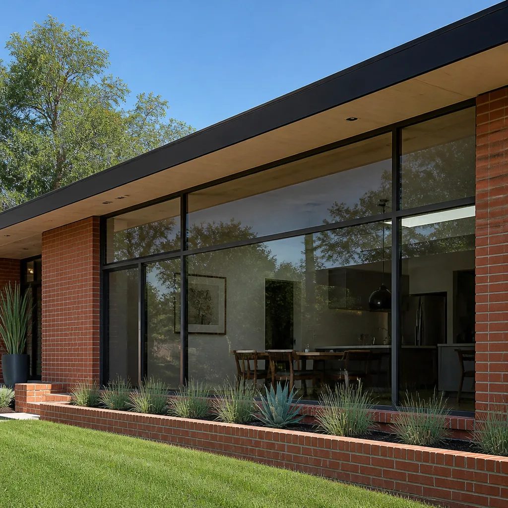 Modern home exterior with professionally installed floor-to-ceiling glass windows